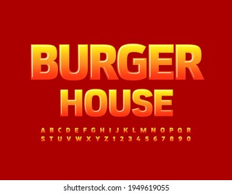 Vector tasty logo Burger House. Gradient color Font. Bright shiny Alphabet Letters and Numbers set