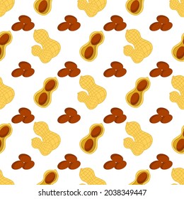 El juego de maní vectorial desagradable aislado en fondo blanco. Semillas de nueces. Patrón sin inconvenientes.