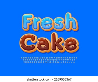 Vector tasty poster Fresh Cake. Delicious Alphabet Letters and Numbers set. Sweet Donut Font. 