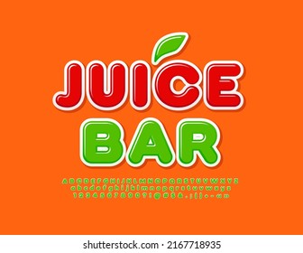 Vector delicioso bar de póster.  Fuente verde creativa. Juego de letras y números de alfabeto luminoso.