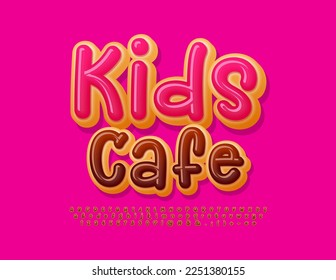 Vector tasty Poster Kids Cafe.  Bright handwritten Font. Funny Donut Alphabet Letters and Numbers.