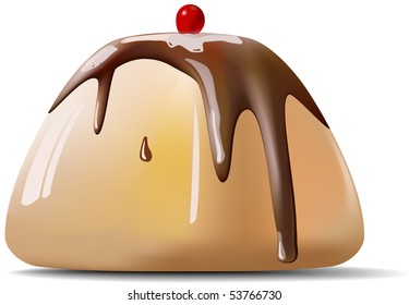 vector tasty pudding with chocolate and cherry
