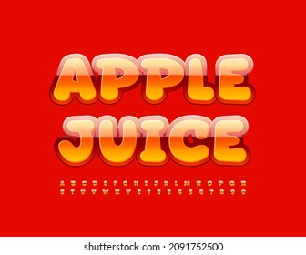 Vector tasty Sign Apple Juice. Modern Glossy Font. Bright Alphabet Letters and Numbers set