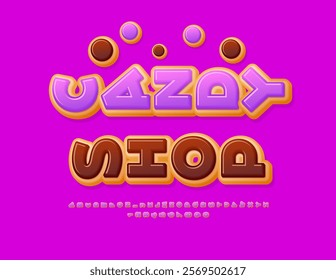 Vector Tasty sign Candy Shop. Delicious Cake style Font. Sweet Rotated  Alphabet Letters and Numbers set.