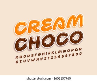 Vector Tasty Sign Cream Choco. Brown Playful Font. Creative Alphabet Letters And Numbers.