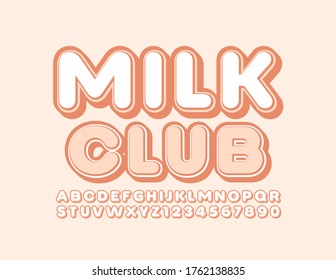 Vector tasty sign Milk Club with Trendy Font. Stylish Alphabet Letters and Numbers