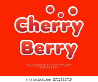 Vector Pegatina sabrosa de cereza. Linda fuente de pegatina roja. Conjunto de letras y números de alfabeto decorativo.