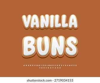 Vetor adesivo Saboroso Baunilha Buns. Deliciosa fonte arredondada. Letras e Números do Alfabeto Criativo definidos.