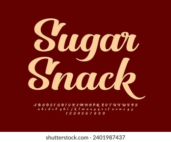 Vector tasty template Sugar Snack with cursive Font. Creative set of Alphabet Letetrs and Numbers