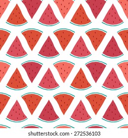 Vector tasty watermelon slices seamless pattern background