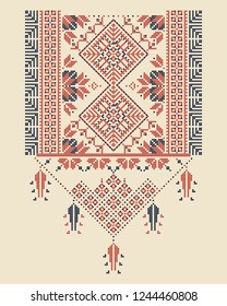 Vector Tatreez pattern design with Palestinian traditional embroidery motif