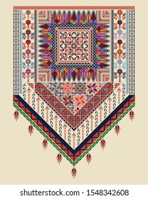 Vector Tatreez pattern design with Palestinian traditional embroidery motif