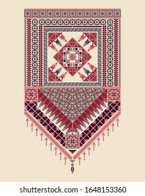 Vector Tatreez pattern design with Palestinian traditional embroidery motif