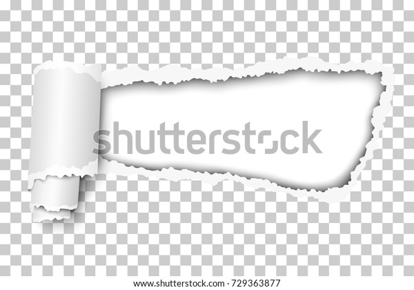 Vector tattered hole in transparent paper with
soft shadow and paper curl. White background of the resulting
window. Template
design.