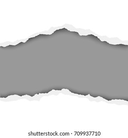 Vector Tattered Hole In White Paper With Gray Background. There Are Torn Edges, Soft Shadow And Space For Text, Copy Or Ad.