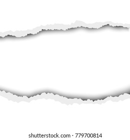 Vector tattered hole in white sheet of paper. Template design.