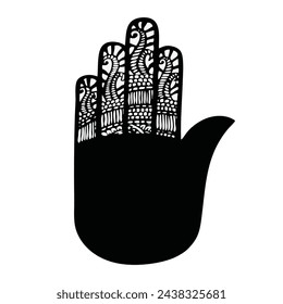 Tatuaje vectorial. El trabajo artístico se hace en la mano de una mujer. Mano de Mehndi

