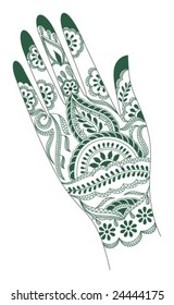 Vector tattoo artwork of India.  The artwork is done on a woman's hand.