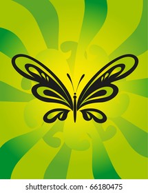 vector tattoo - black butterfly on green background