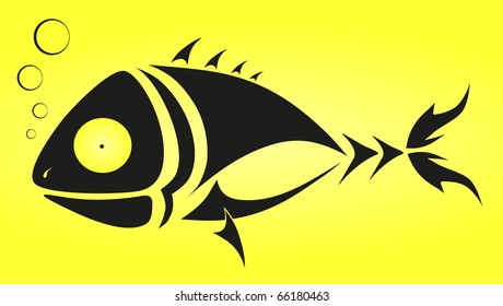 vector tattoo - black fish on yellow background