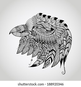 vector tattoo black  hand drawn, highly detailed eagle head, native american style