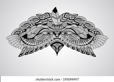 vector tattoo black  hand drawn, highly detailed eagle head, native american style