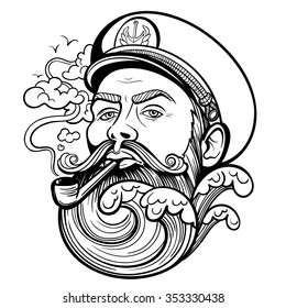 Vector Tattoo Black and White Captain Illustration