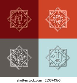 Vector tattoo concepts in trendy linear style - abstract geometrical backgrounds