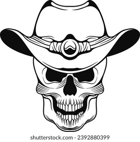 Vector tattoo design black and white hand drawn cowboy skull