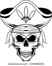 Vector tattoo design black and white hand drawn pirate skull