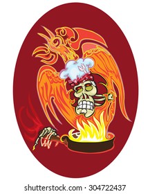 Vector tattoo design with skull and kitchen implements
