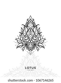 Vector tattoo design. Yoga label. Boho illustration for textile, print, t-shirt, poster. Isolated on white.