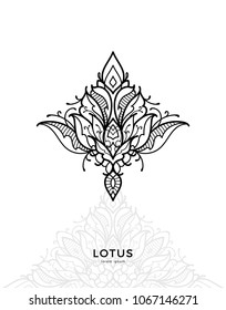 Vector tattoo design. Yoga label. Boho illustration for textile, print, t-shirt, poster. Isolated on white.