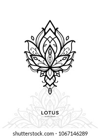 Vector tattoo design. Yoga label. Boho illustration for textile, print, t-shirt, poster. Isolated on white.