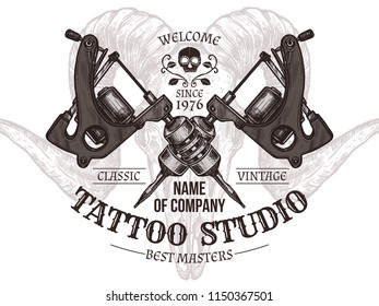 Vector tattoo emblem with machines in sketch style