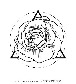 Vector Tattoo Flower Rose Template. Henna Tatoo Mandala. Decorative Pattern In Oriental Style. For Design Book Page Or Tatoo Sketch.