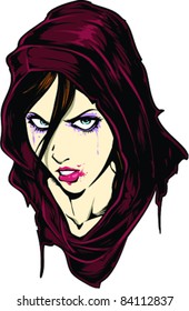 Vector Tattoo Frowning Girl