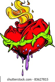 Vector Tattoo Heart On Fire