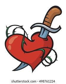 vector tattoo heart pierced with a knife