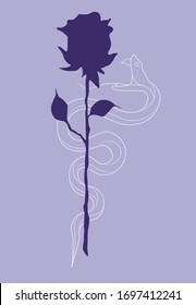 Vector Tattoo Illustration With Snake And Rose In Purple Color