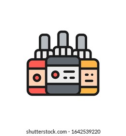 Vector tattoo ink bottles, accessory flat color line icon.
