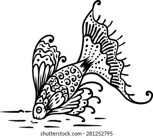 Vector tattoo line of fish.