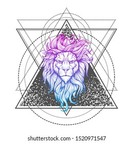 Vector Tattoo Lion. Illustration on geometry sign
