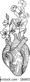 vector tattoo monochromic illustration heart with flowers growing from inside 