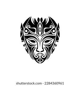 Vector tattoo of a Polynesian god mask in black and white.