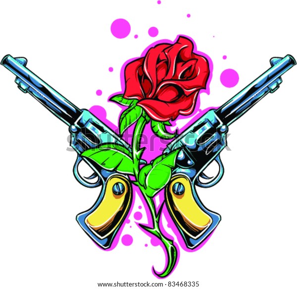 Vector Tattoo Rose Gun Stock Vector (Royalty Free) 83468335