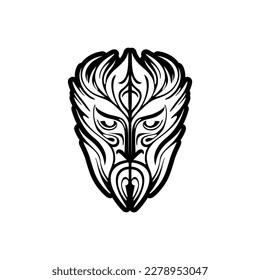 Vector tattoo sketch of a black and white Polynesian god mask.