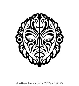 Vector tattoo sketch of a black and white Polynesian god mask.