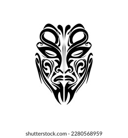 Vector Tattoo Sketch of a black and white Polynesian God Mask.