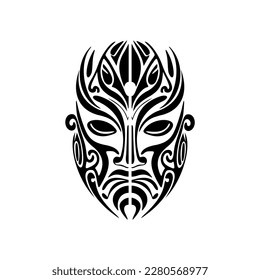 Vector tattoo sketch of a black and white Polynesian god mask.